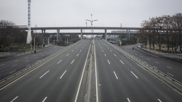 Roads remain empty in Wuhan, China, in late January, as the first coronavirus lockdown was enacted. Countries around the world later followed the measure.