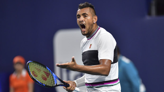 Out: Nick Kyrgios has been eliminated from the Miami Open following a loss to Borna Coric which showcased both sides of his enigmatic style.