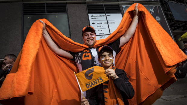 Andre Kottek and Xavier Christie, 10, travelled from Canberra to support the Giants at the MCG.