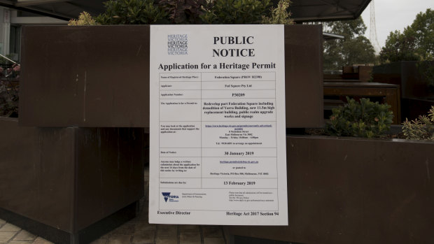 The application for a heritage permit for the Yarra Building at Federation Square. 
