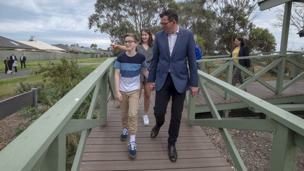 Premier Daniel Andrews and his family tour the Seaford Wetlands Park.