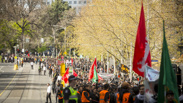 Shiite Muslims taking part in the Ashura procession in Melbourne. 