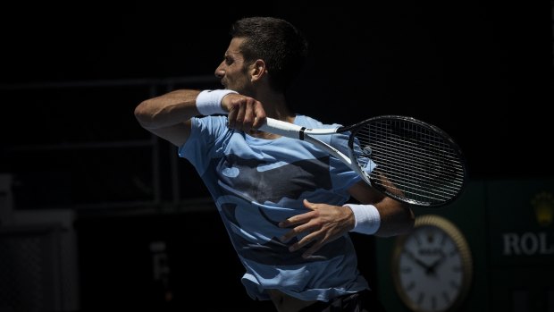 Novak Djokovic practises for the 2023 Australian Open.