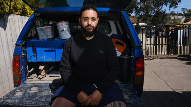 Andrew Ghatas in his car in Maribyrnong today.