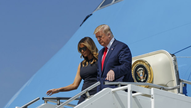 President Donald Trump and Melania Trump arrive at Wright-Patterson Air Force Base in Dayton, Ohio on Wednesday.