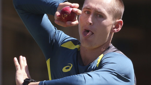 In a spin: Test aspirant Marnus Labuschagne has trained with the Australian side for the first time this summer in Sydney.