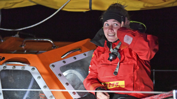 Rescued: British yachtswoman Susie Goodall sailing her Rustler 36 yacht DHL Starlight on her arrival in Hobart on October 30.