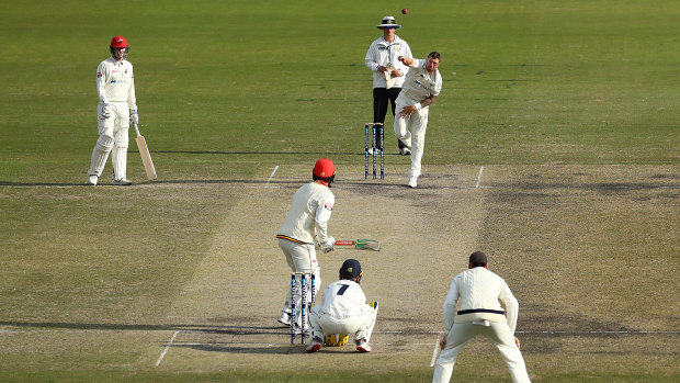 Setting the scene: Vics paceman James Pattinson sends down a delivery.