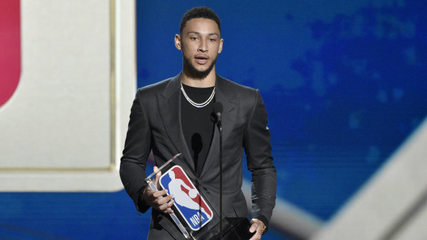 Ben Simmons, of the Philadelphia 76ers, accepts the Rookie of the Year Award in June.