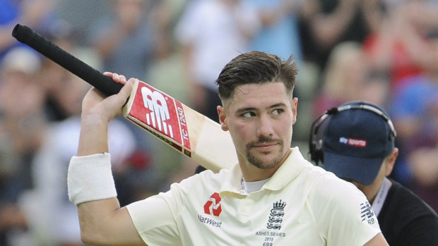 England's Rory Burns acknowledges the crowd as he leaves the field.