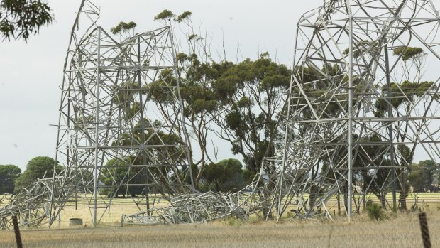 Damaged transmission towers at Anakie south-west of Melbourne