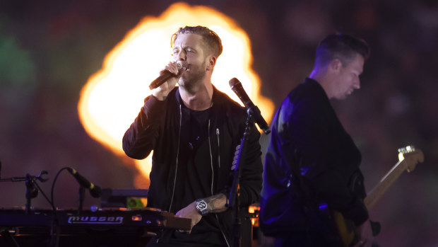 OneRepublic perform before the start of the 2019 NRL grand final.