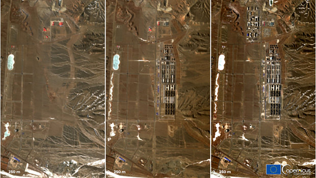 Satellite images of a detention facility near Dabancheng, Xinjiang region.