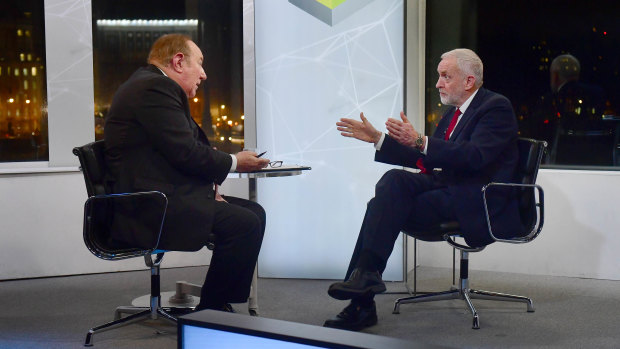 Andrew Neil interviews then Labour leader Jeremy Corbyn during the 2019 election campaign. Boris Johnson refused to be interviewed by the veteran broadcaster.