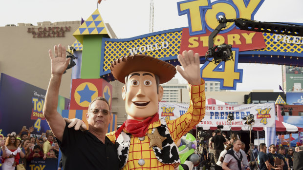 Tom Hanks and "Woody" at the world premiere of Toy Story 4 on Tuesday.