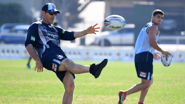 Coach's backing: Brad Fittler and Nathan Cleary at NSW training.
