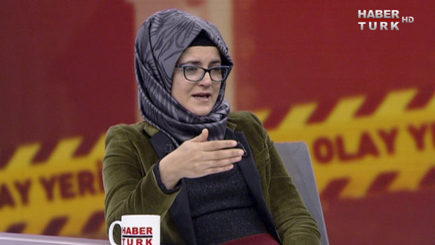 Hatice Cengiz appears in an interview on Turkish television.