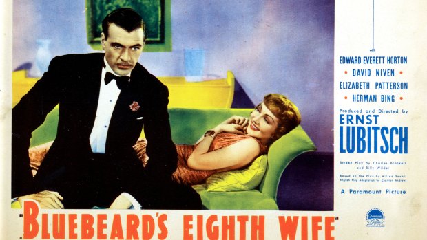 Promotional lobbycard for the 1938 movie ‘Bluebeard’s Eighth Wife’.