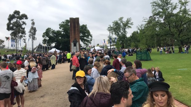 Crowds outside the Sidney Myer Music Bowl. 