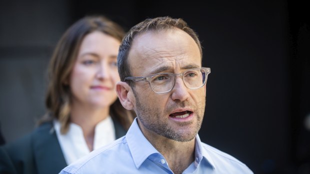 Greens leader Adam Bandt and Macnamara candidate Steph Hodgins-May.