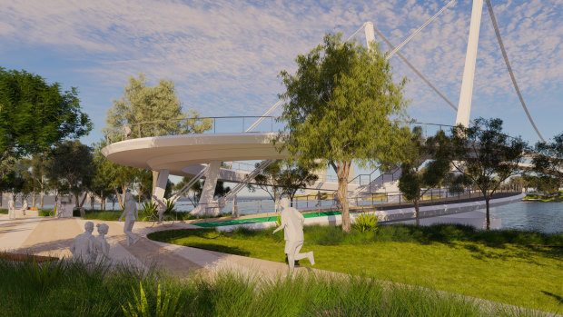 An artist impression of one of the planned new green bridges to link West End and St Lucia.