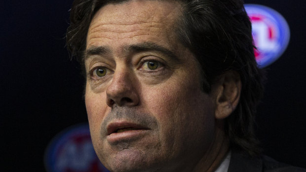 Feeling the heat: AFL boss Gillon McLachlan finally fronts the media after weeks of controversy over heavy-handed security at games.