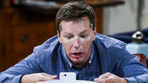 Sean Hayes lathers his face in banana as an antidote to a numbing cream in a hilarious scene from season 10.