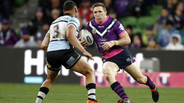 Up and about: Ryan Hoffman in action against Cronulla before being sidelined by injury.