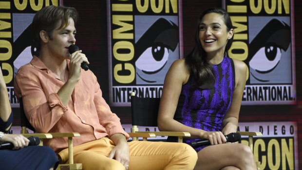 Wonder Woman 1984 stars Gal Gadot (right) and Chris Pine at last year's Comic-Con.
