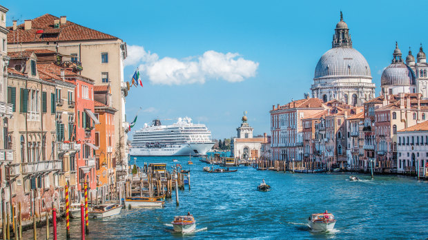 The Viking Star cruise ship near the Grand Canal of Venice. 