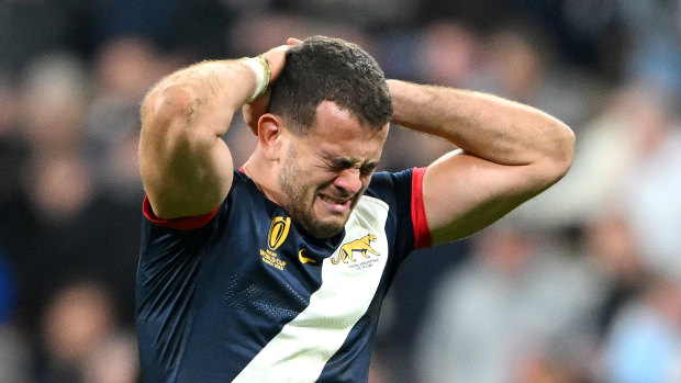 Emiliano Boffelli of Argentina looks dejected following the team’s loss to England.