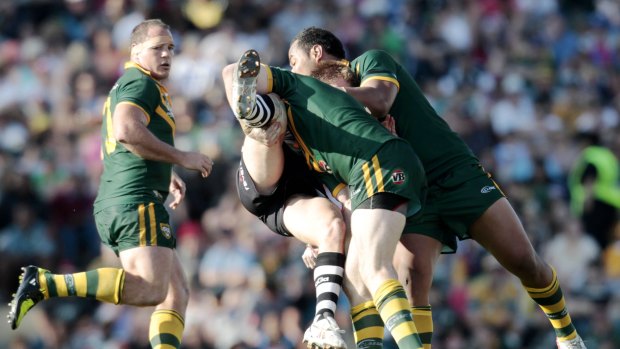 Not the best memory: Foran gets dumped against the Kangaroos in Newcastle in 2011.