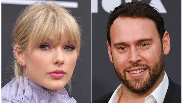 Taylor Swift and Scooter Braun, who  purchased Big Machine Records and acquired Swift's master recordings.