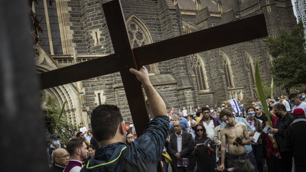 About 1000 Christians took part in the Good Friday ‘Stations of the Cross’ walk outside St Patrick’s Cathedral.