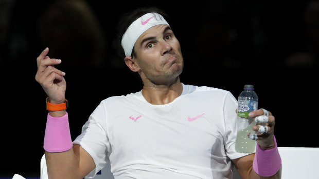 World No.1 Rafael Nadal reacts during his heavy loss to Alexander Zverev in London.