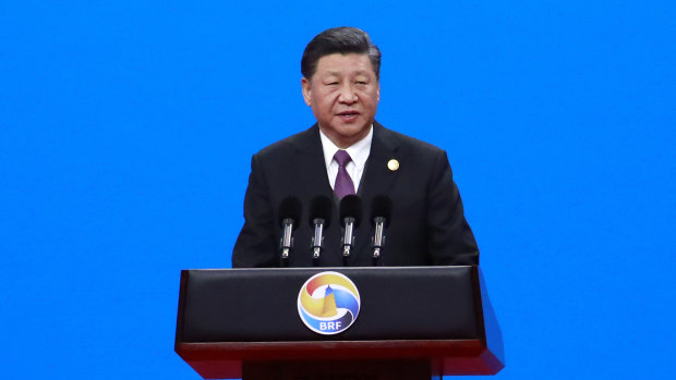 Chinese President Xi Jinping delivers his speech for the opening ceremony of the second Belt and Road Forum.