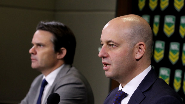 Out the door: Former NRL COO Nick Weeks and CEO Todd Greenberg.