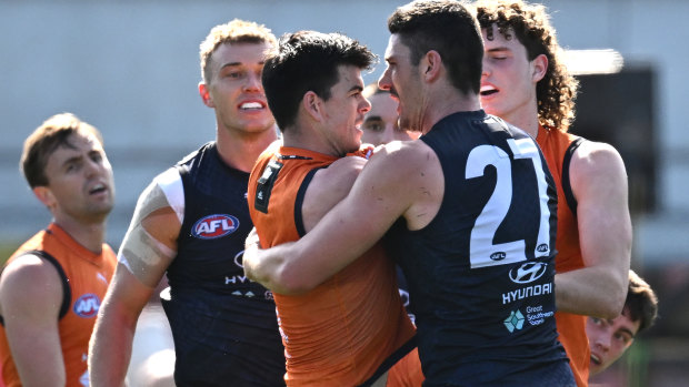 Carlton pair Marc Pittonet and Matt Kennedy were involved in a scuffle at training on Saturday.