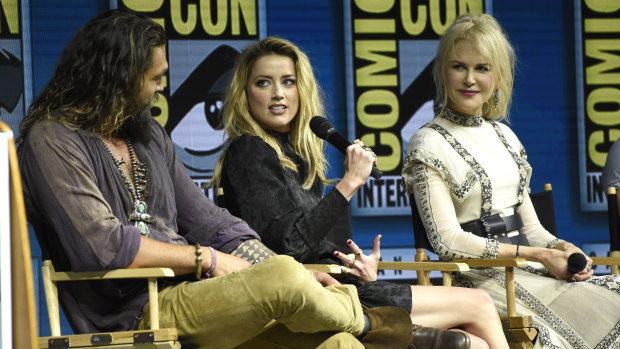 Jason Momoa, Amber Heard and Nicole Kidman at the Aquaman panel at 2018 Comic-Con.