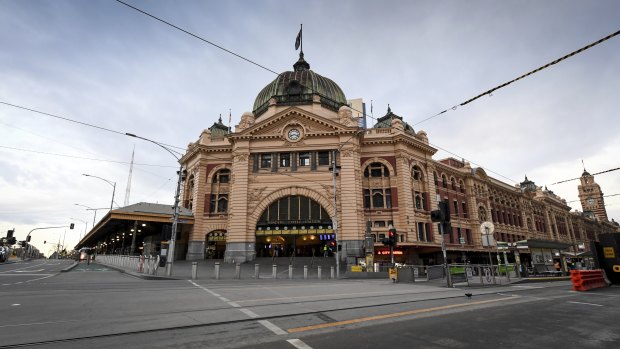 Melbourne’s Flinders Street Station on the first day of Victoria’s fifth lockdown. 