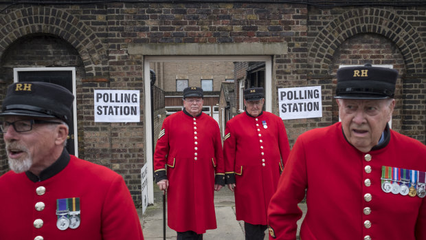 Chelsea Pensioners vote on Brexit at the Royal Chelsea Hospital in London, June 2016.