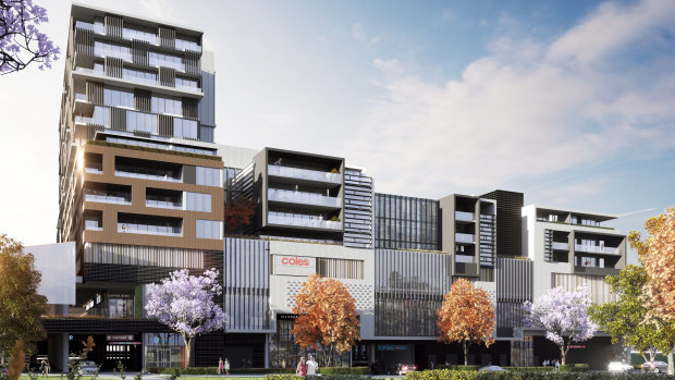 An artist's impression of South Village at Kirrawee, which will house 749 apartments and a shopping centre in seven buildings.