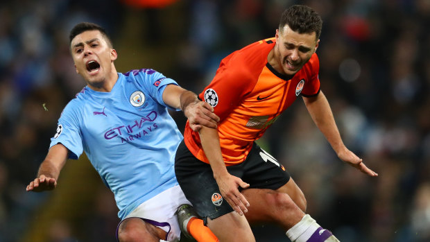 Manchester City in action against Shakhtar Donetsk in a UEFA Champions League match in November.
