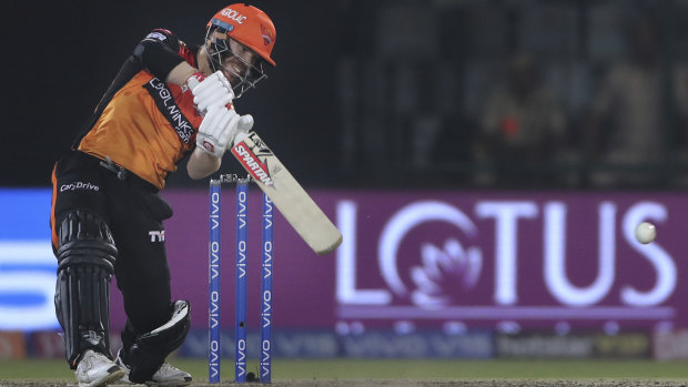 Meagre contribution:  Hyderabad's David Warner made just 10 runs against Delhi.