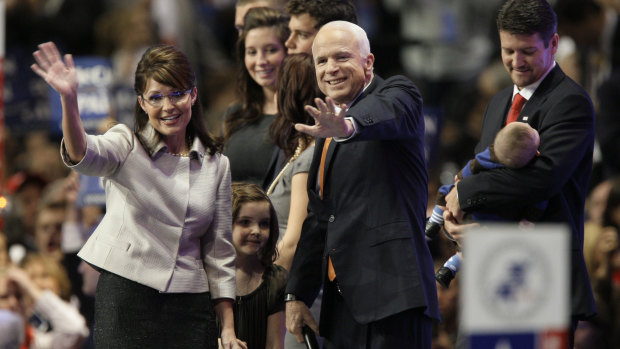 Republican presidential candidate John McCain with vice-presidential candidate Sarah Palin on the campaign trail in 2008.