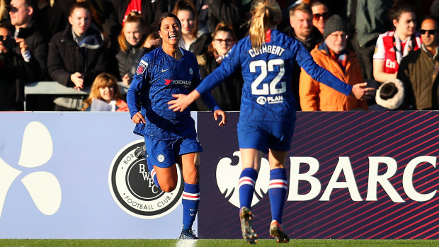 Sam Kerr after scoring for Chelsea on Sunday.