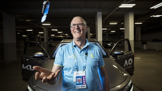 Neale Baker, 63, has worked at 41 Australian Opens and is currently Transport Head Supervisor.