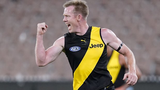 Richmond's Jack Riewoldt celebrates a goal.