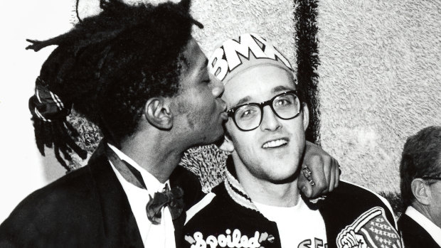 Jean-Michel Basquiat and Keith Haring at the opening reception for Julian Schnabel at the Whitney Museum of American Art, New York, 1987. 