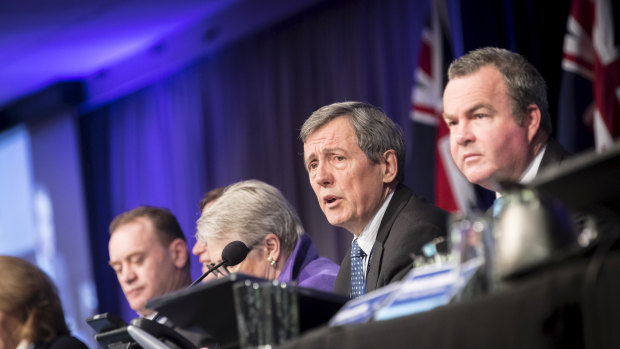 Victorian Liberal president Robert Clark and state director Simon Frost at the State Council last weekend.